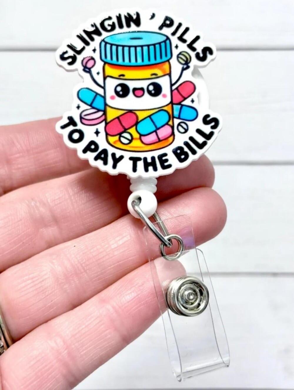 New Pharmacist/ Nurse Badge Reel, Slinging Pills Badge Holder, Pills for Bills